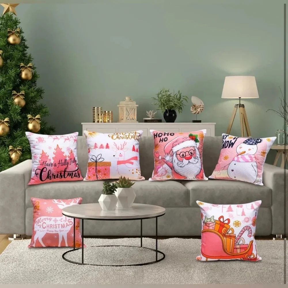 6 Pack Christmas Pillow Covers 18 x 18 Inch Brand New Washable Canvas Zipper